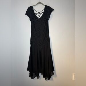 SL Fashions Vintage Black Beaded Chiffon Dress Size 10
